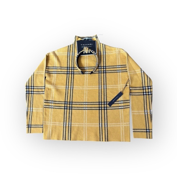 Tahari Sweaters - Tahari Plaid Mock Neck Sweater Top Set NWT Yellow M w/ Matching Headband